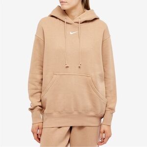 Nike Women's Beige/Tan Phoenix Oversized Pullover Hoodie with White Swoosh